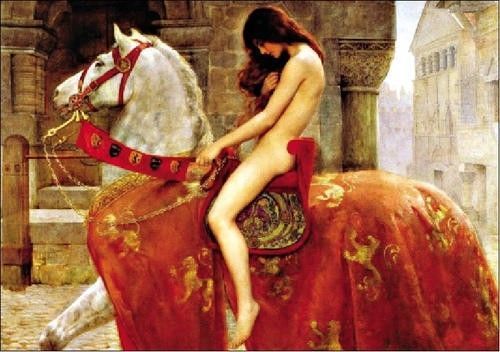 英国绘家约翰·柯里我大作 裸女骑马油绘《马背上的Godiva妻子》