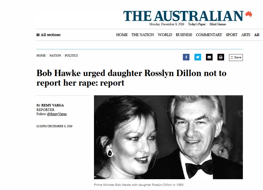 澳洲前总理鲍勃·霍克（Bob Hawke）女儿自曝被父接近友强奸