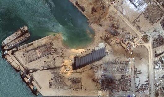 卫星图对于比黎巴嫩大爆炸前后 修筑物被夷为平川